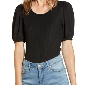 Black Ribbed Rachel Parcell Puff Sleeve Top